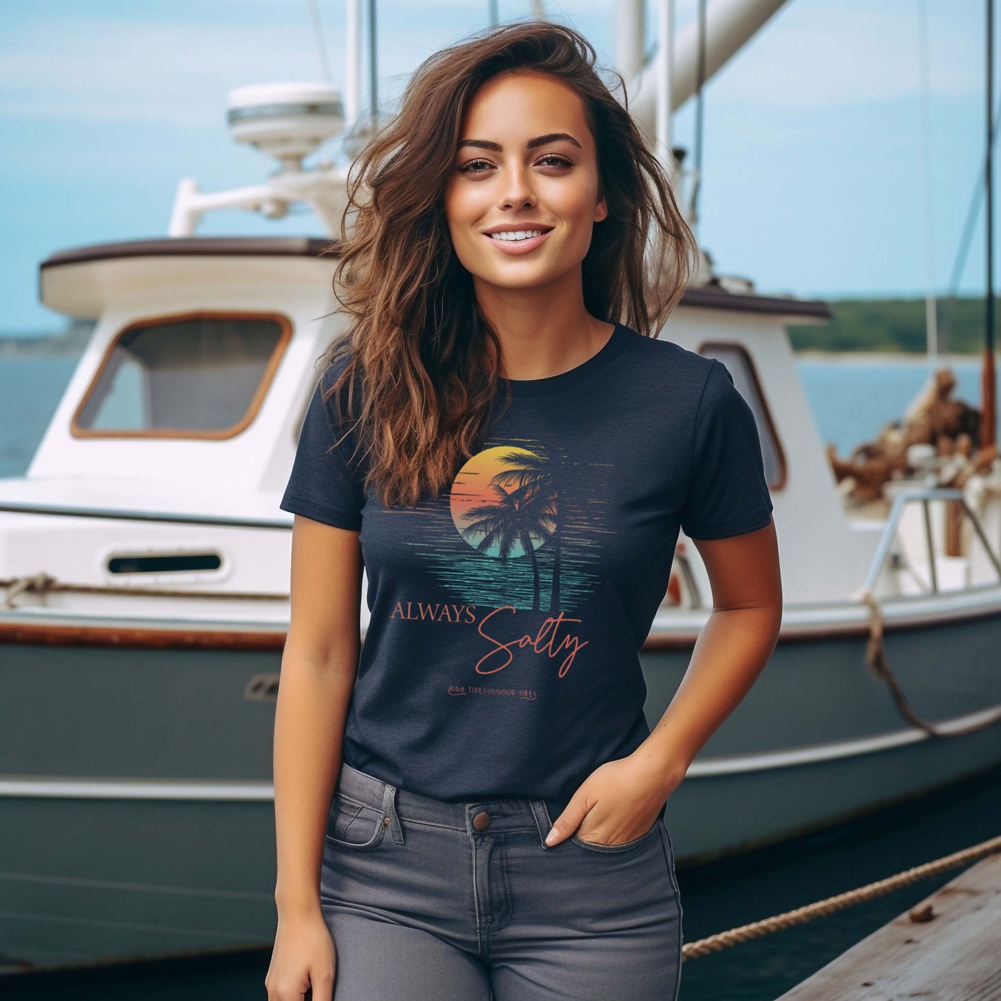 Salty Palms Tee - Heather Midnight Navy