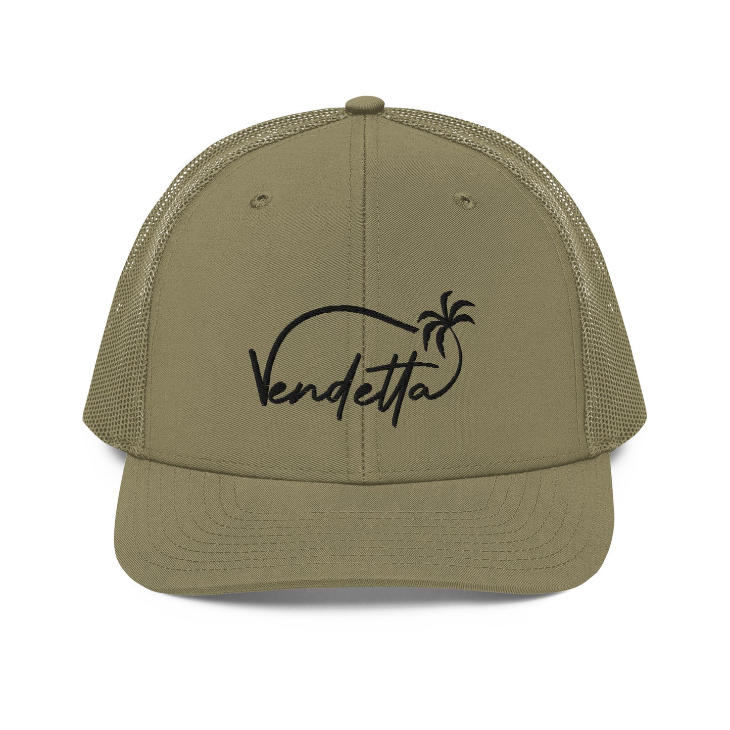 Vendetta Black Embroidery Snapback Trucker Hat - Loden