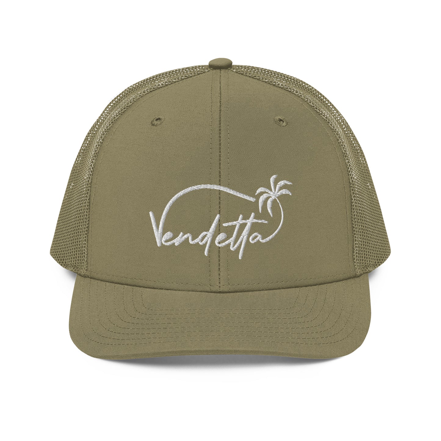 Vendetta White Embroidery Snapback Trucker Hat - Loden