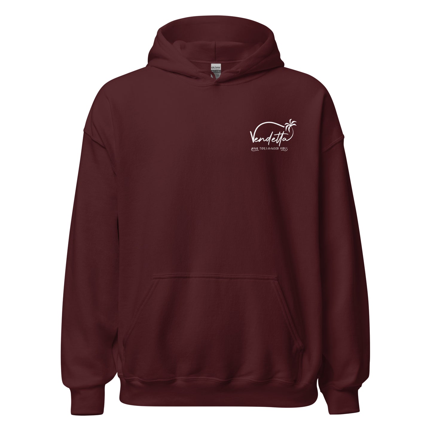 Maroon hoodie with white american flag and shark fin print. Beach apparel for women. Island apparel for men. Fishing and island gear.