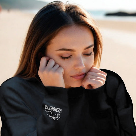 Shady Beach Embroidered Crop Sweatshirt - Black