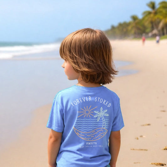 Youth Forever Stoked T-Shirt - Heather Columbia Blue