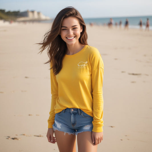 Happiness Comes in Waves Long Sleeve Tee - Gold