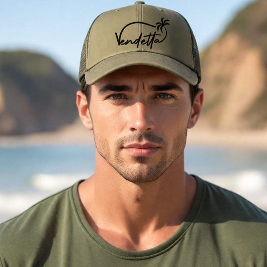 Vendetta Black Embroidery Snapback Trucker Hat - Loden