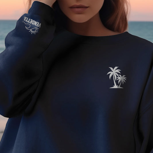 Shady Beach Embroidered Crop Sweatshirt - Navy