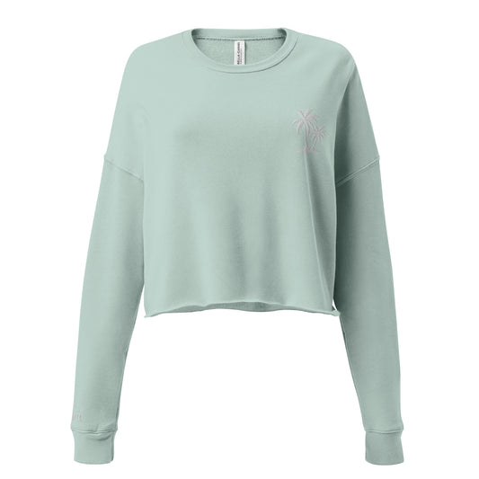 Shady Beach Embroidered Crop Sweatshirt - Dusty Blue